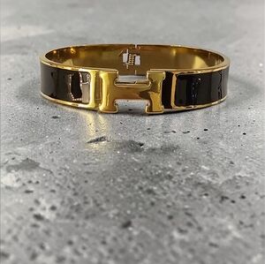 Black And Gold Clamper Bangle Bracelet